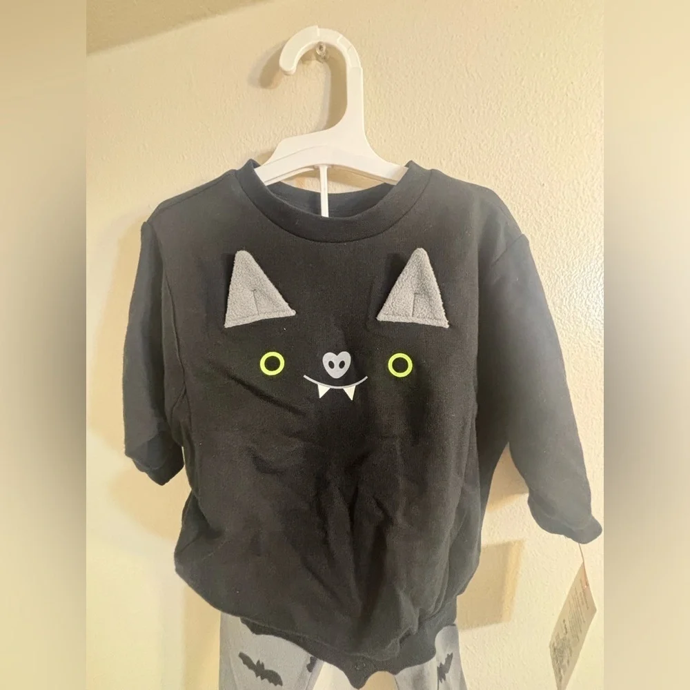 6-9M Cat & Jack Baby Bat Face Sweatshirt Romper & Legging Set Halloween